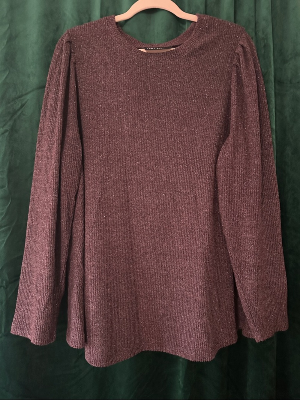 Sparkle Knit Long Sleeve Sweater Top in Plum